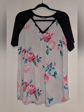 NWOT Heimish Black and Floral T-shirt, Size Large